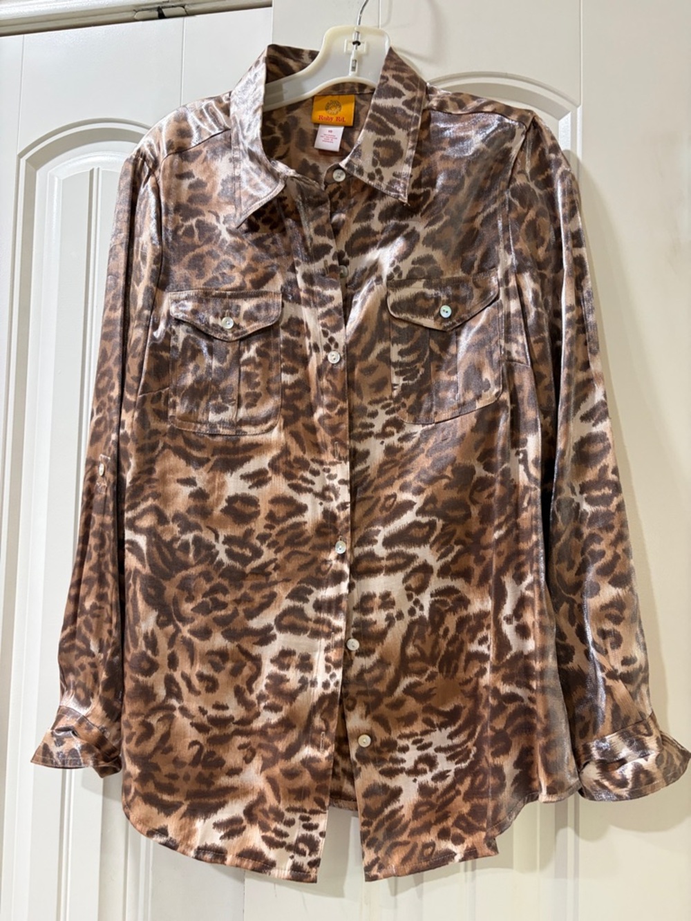 Ruby Rd. Brown Leopard Print Button-Front Shirt